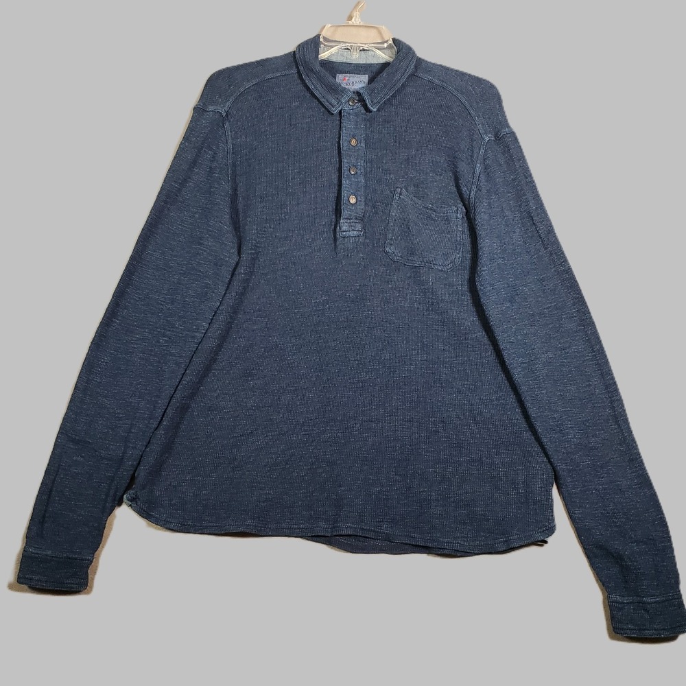 Lucky Brand‎ Polo Shirt Mens L Blue Waffle Knit Long Sleeve Y2K Preppy Grunge